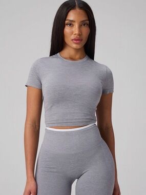 Fabletics Women's Short Sleeve Crewneck Crop Top - Gray